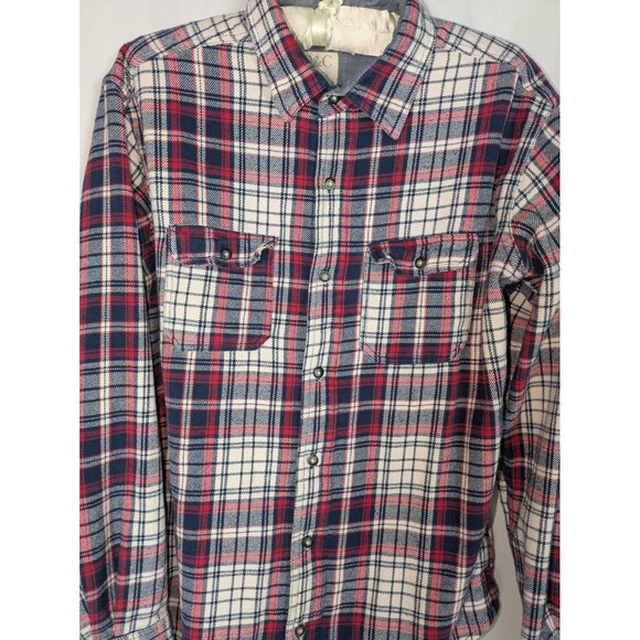 PD&C Button Down L Men's White Plaid Long Sleeve Flannel Cotton Classic - Picture 2 of 7